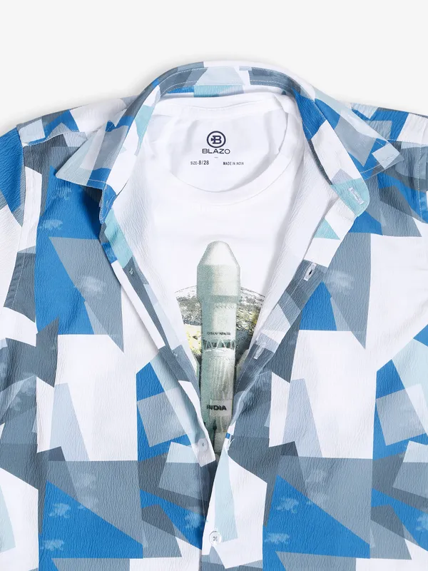Blazo sky blue printed cotton shirt