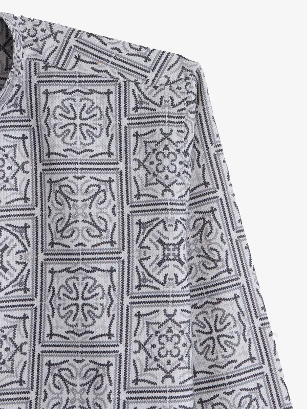 BLAZO white cotton printed kurta style shirt