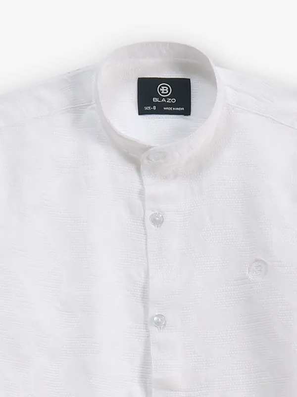 BLAZO white texture cotton shirt