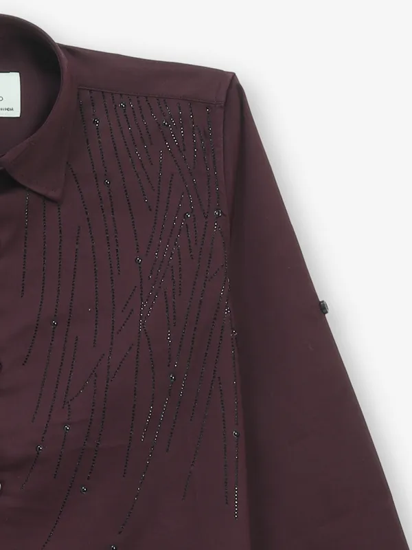 BLAZO wine linen full sleeves shirt