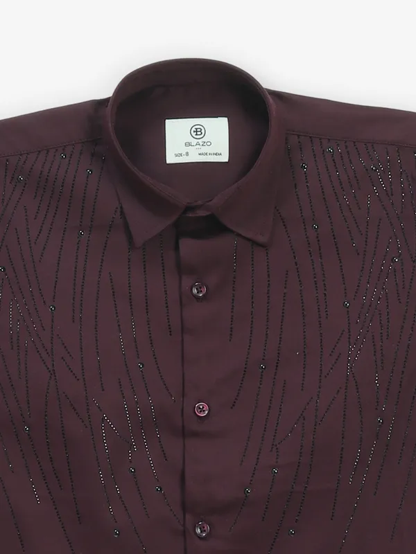 BLAZO wine linen full sleeves shirt