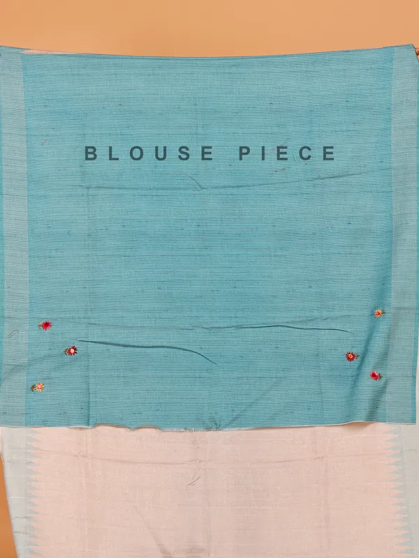 Blue and beige semi tusser silk saree for festive