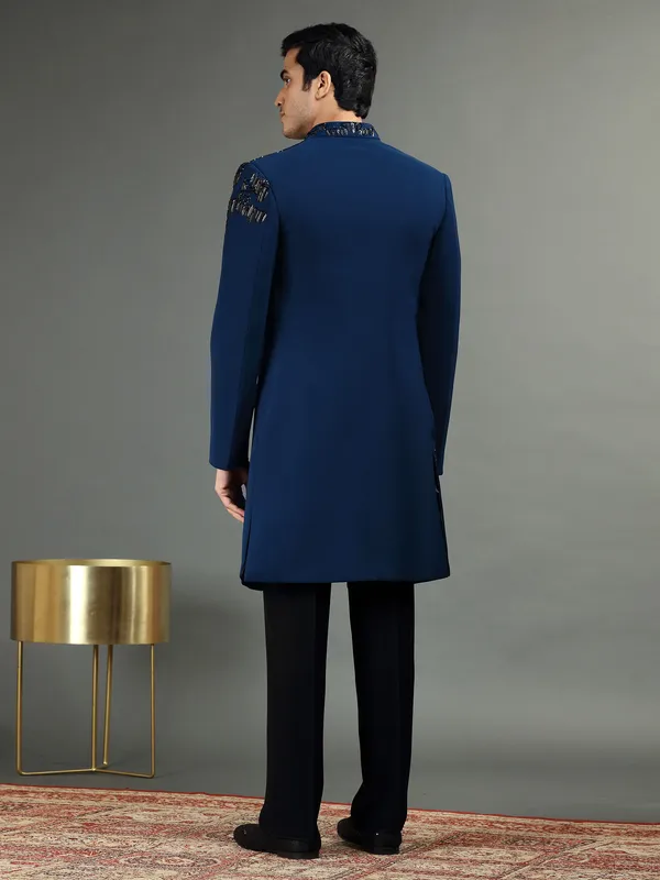 Blue and black indowestern in terry rayon