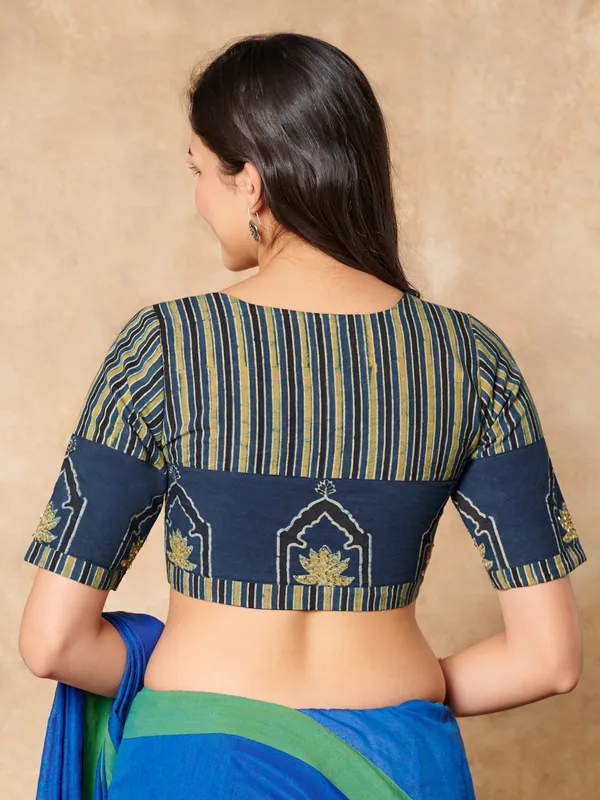 Blue and green printed ajrakh printed cotton ready made blouse