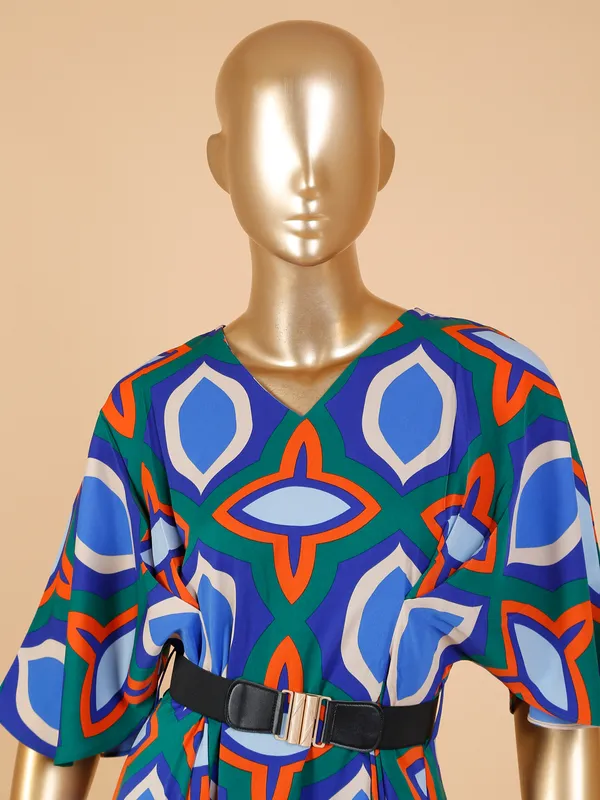 Blue and green printed dress