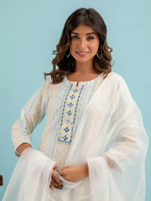 Blue and white cotton kurti set