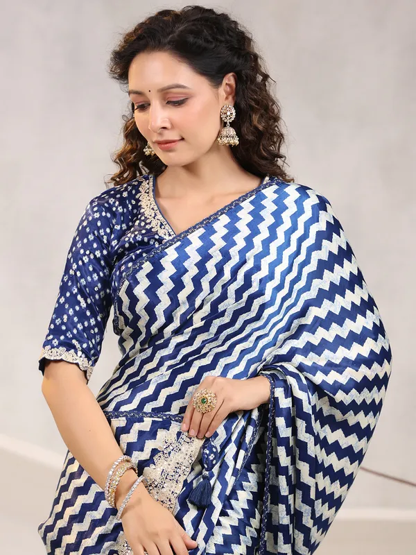 Blue and white muslin silk saree