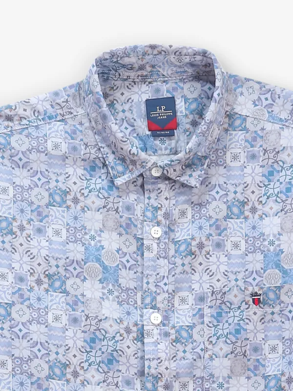 LOUIS PHILIPPE blue and white printed casual slim fit shirt