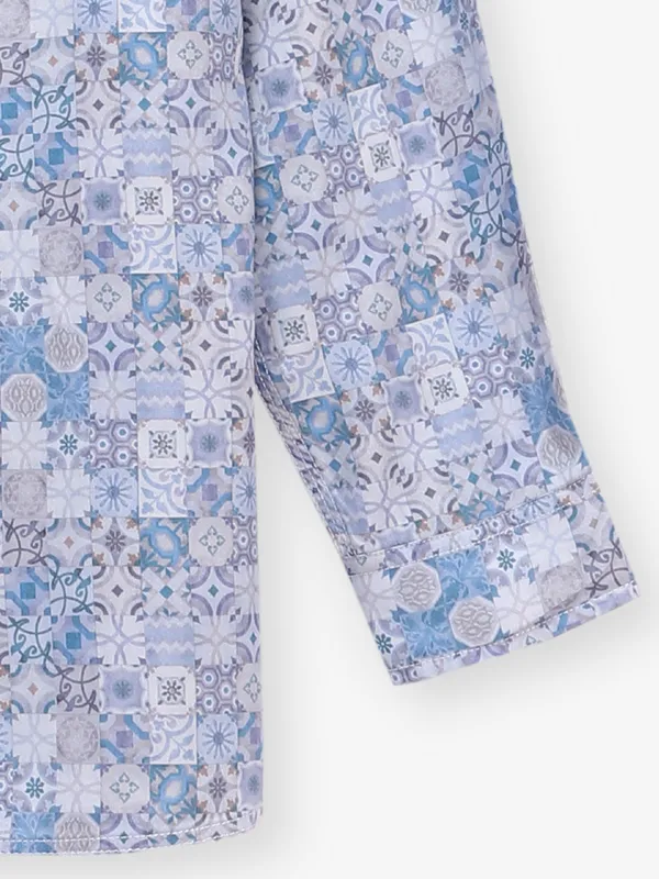 LOUIS PHILIPPE blue and white printed casual slim fit shirt