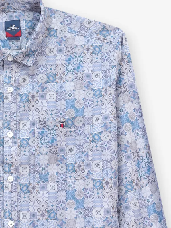 LOUIS PHILIPPE blue and white printed casual slim fit shirt