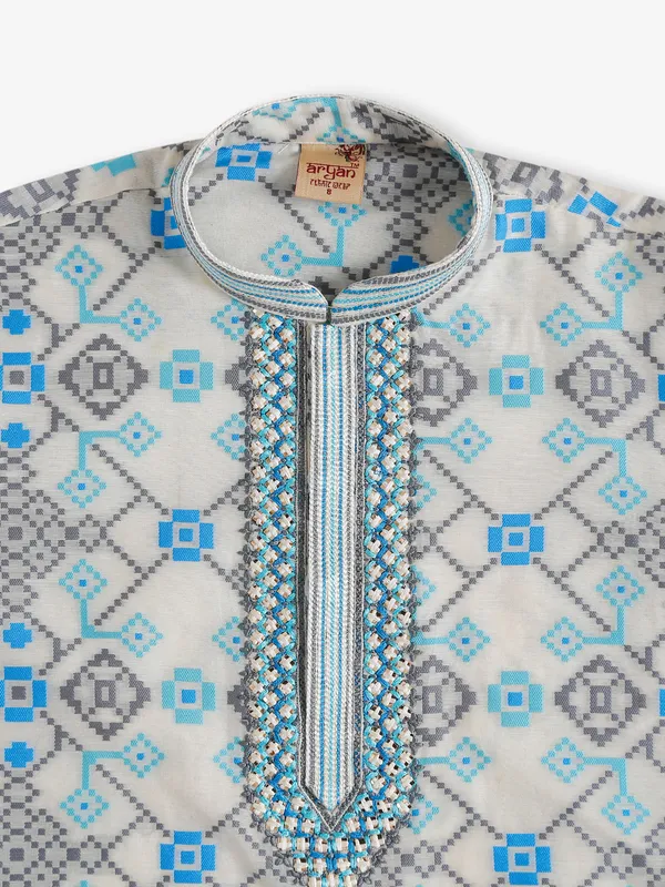 Blue and white printed cotton kurta suit