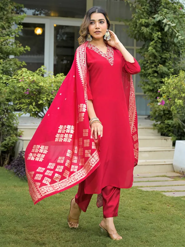 Red elegant silk kurti with dupatta