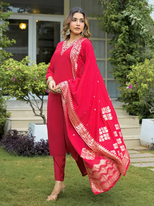 Red elegant silk kurti with dupatta