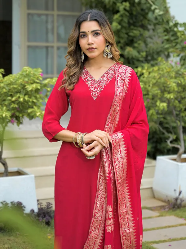 Red elegant silk kurti with dupatta