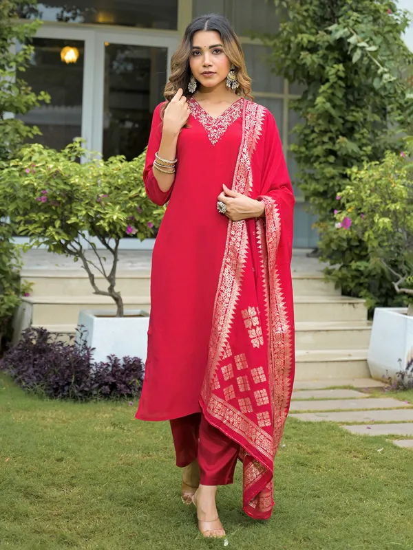 Red elegant silk kurti with dupatta