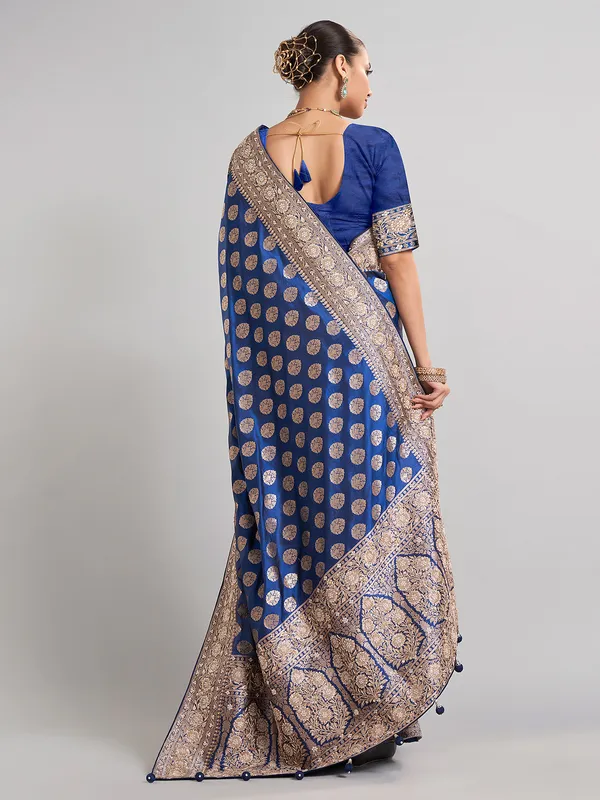 Blue banarasi silk saree with intricate traditional zari work