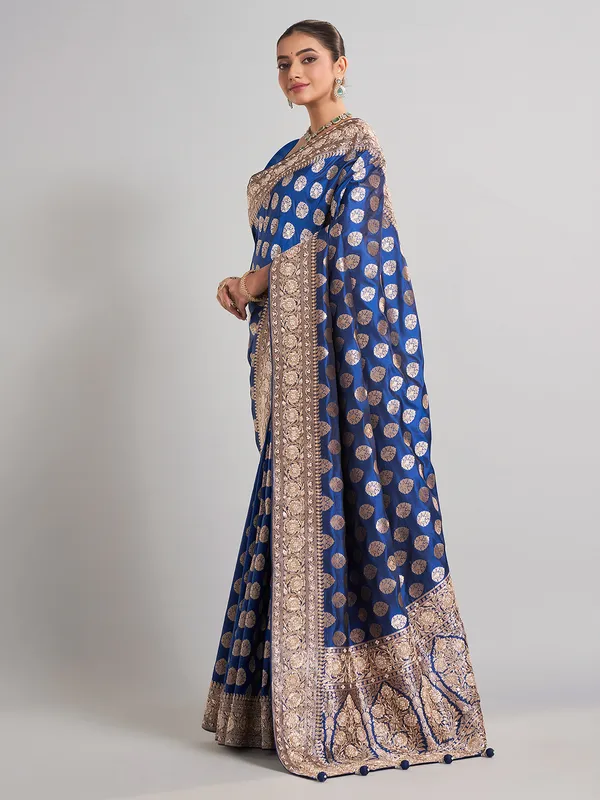 Blue banarasi silk saree with intricate traditional zari work
