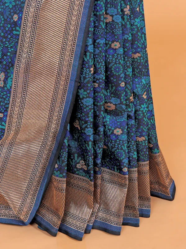 Blue banarsi silk saree in zari work