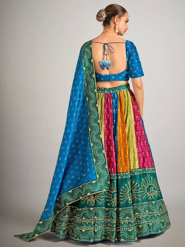 Blue bandhej print silk lehenga choli
