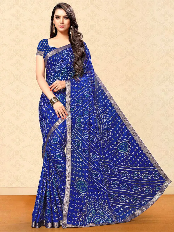 Blue bandhej saree in georgette