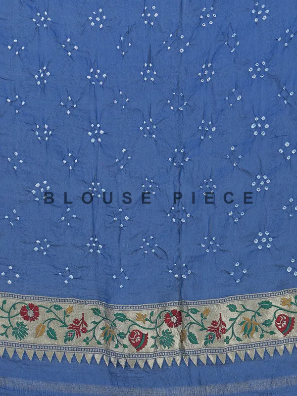 Blue bandhej silk saree with zari weaving