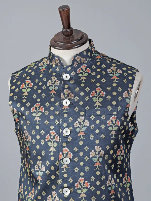 Blue brocade elegant printed waistcoat