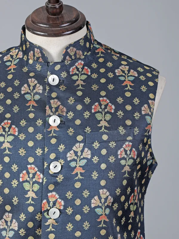 Blue brocade elegant printed waistcoat