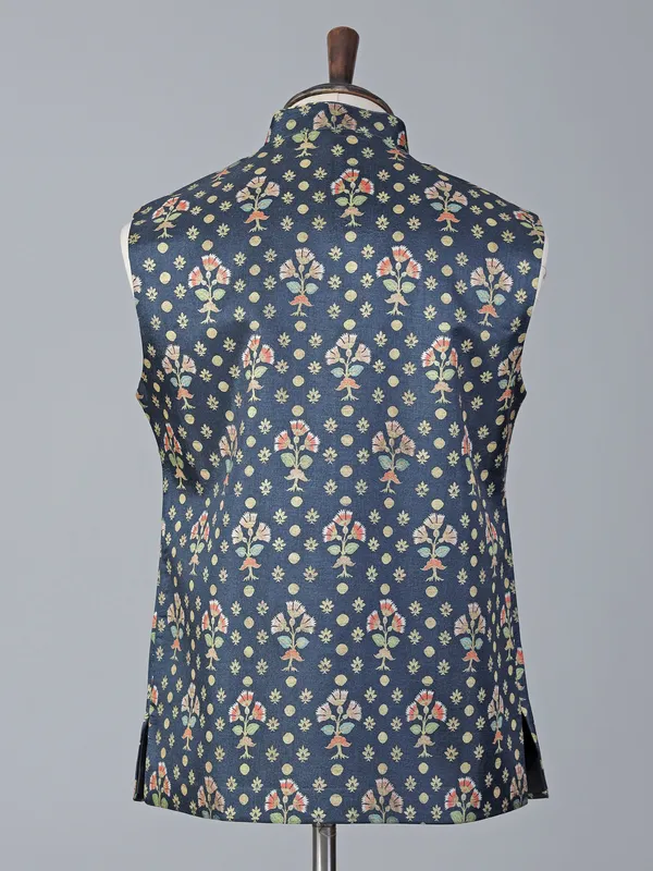 Blue brocade elegant printed waistcoat