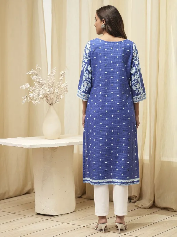 Blue casual printed cotton kurti