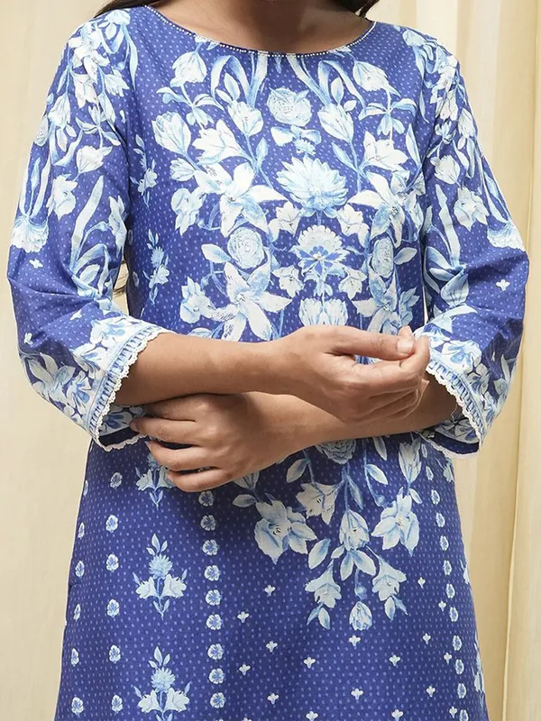 Blue casual printed cotton kurti