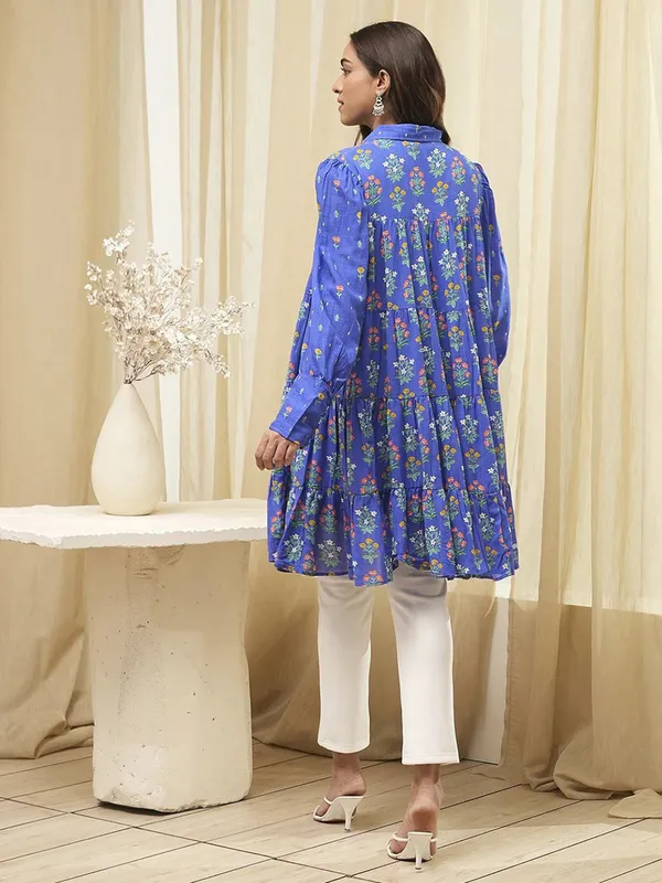 Blue casual printed silk kurti for women