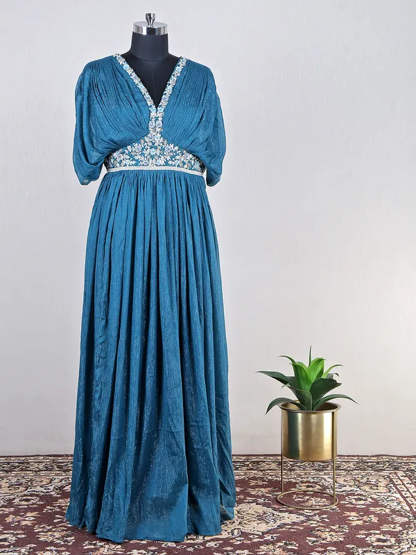 Blue charming floor length gown for reception and party