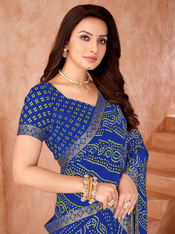 Blue chiffon printed saree for festivals