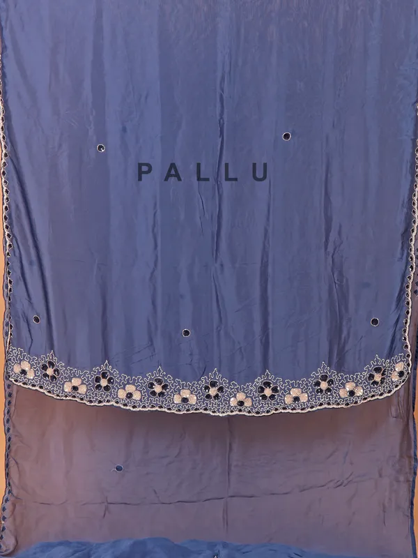 Blue chinon silk saree with ready made blouse