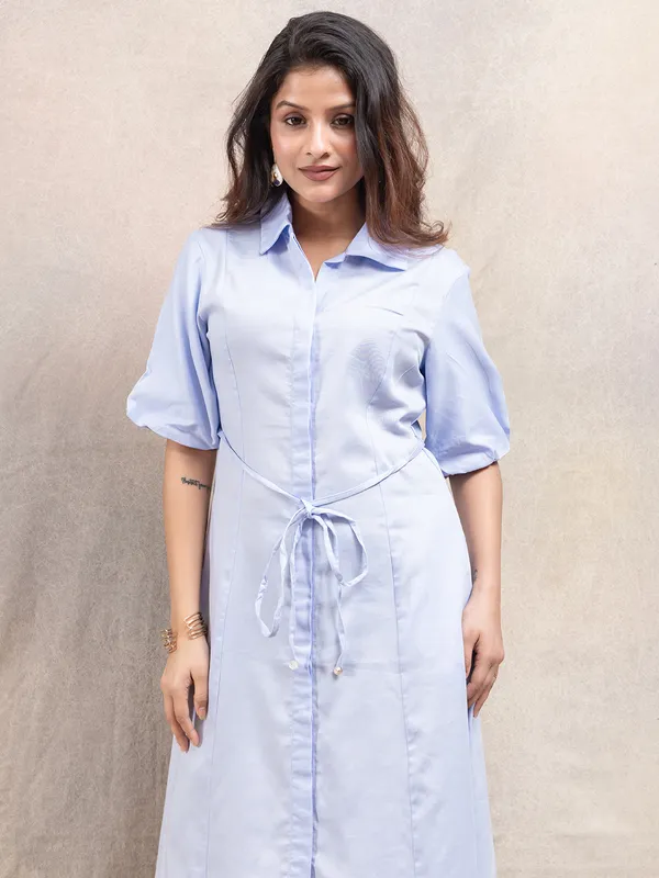 Blue classic solid casual wear mini dress