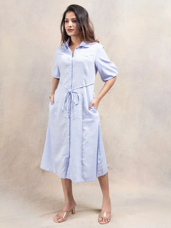 Blue classic solid casual wear mini dress