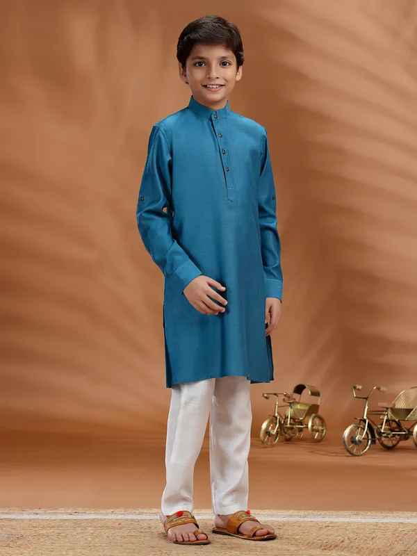 Blue cotton boys kurta suit