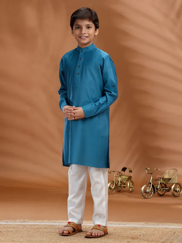 Blue cotton boys kurta suit