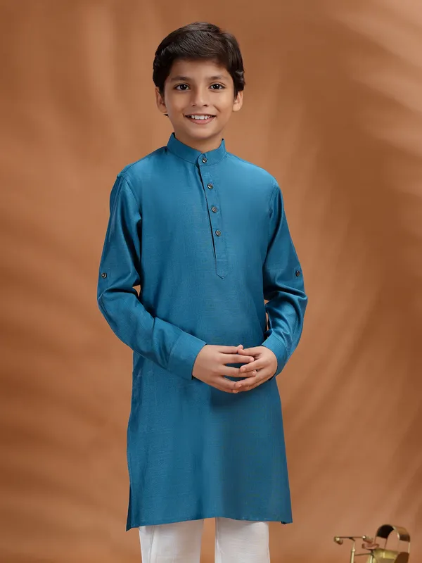 Blue cotton boys kurta suit