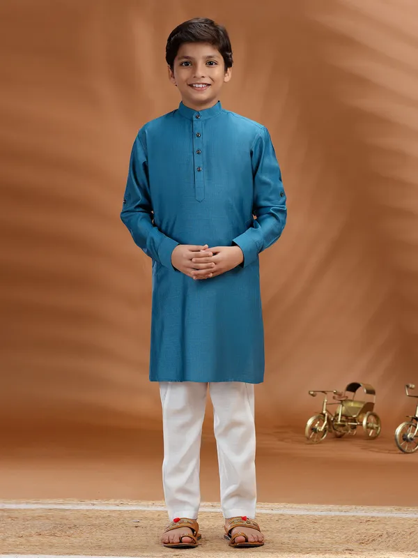 Blue cotton boys kurta suit