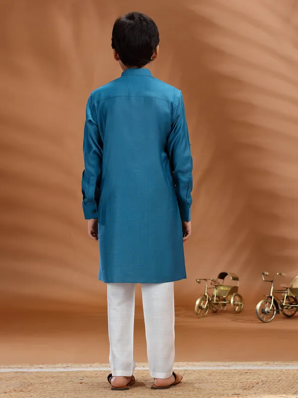 Blue cotton boys kurta suit