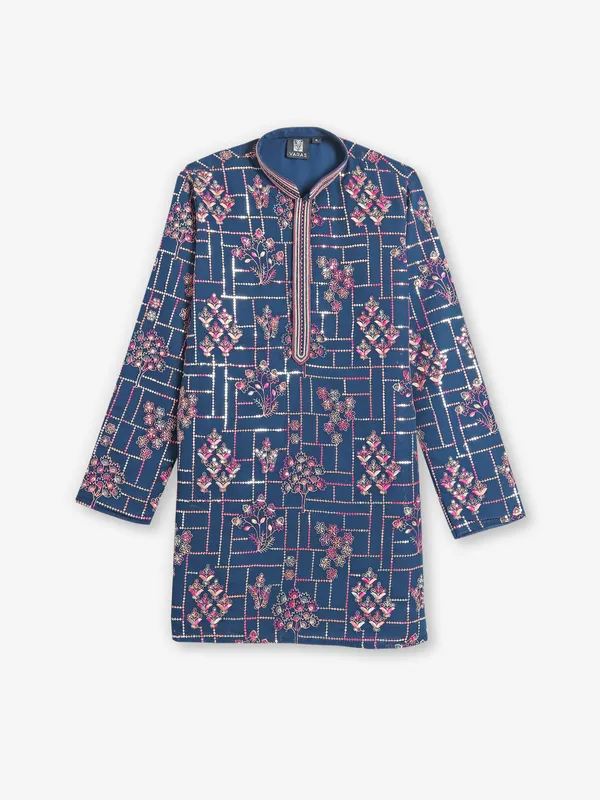 Blue cotton festive kurta pajama