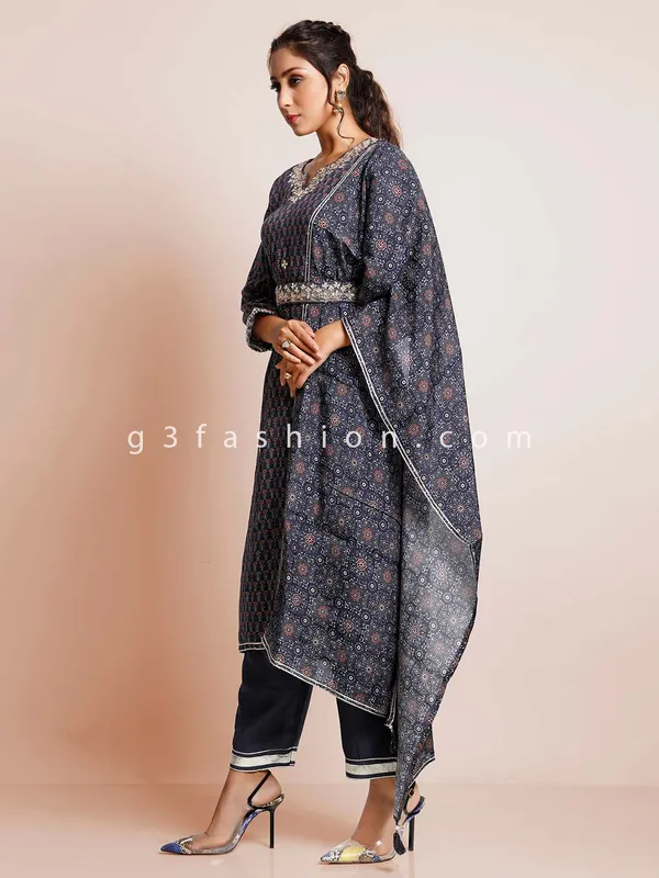 Blue cotton festive wear salwar kameez