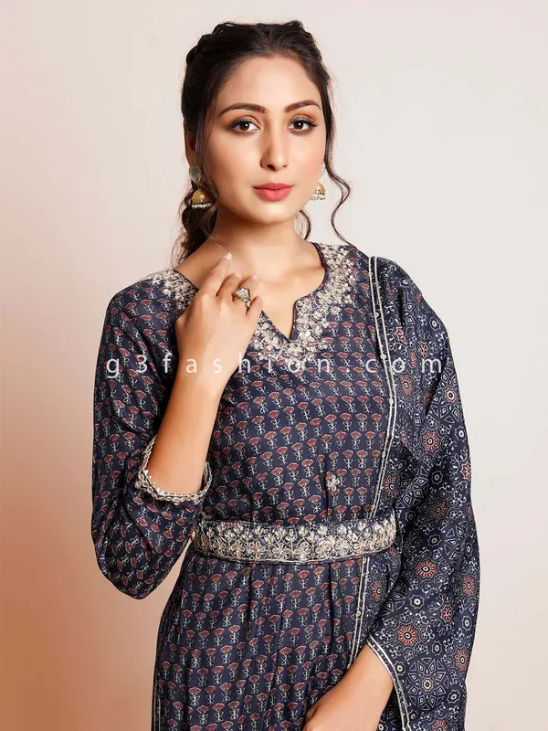 Blue cotton festive wear salwar kameez