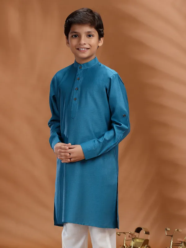 Blue cotton kurta for boys festive style