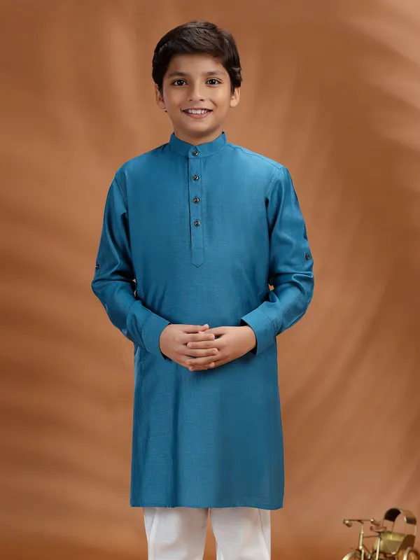 Blue cotton kurta for boys festive style