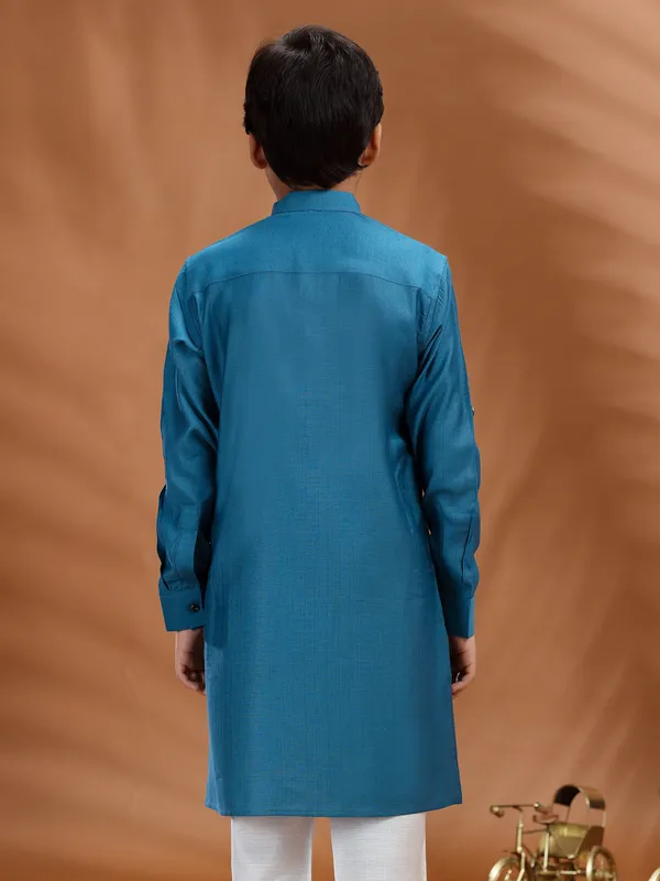 Blue cotton kurta for boys festive style