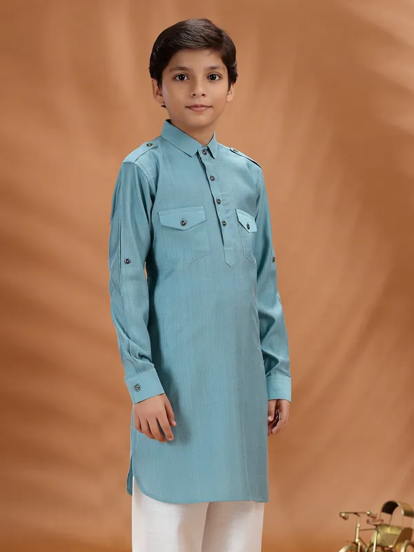 Blue cotton kurta for festive ethnic styling