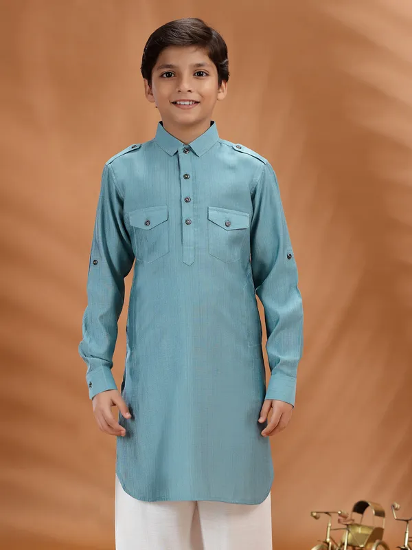 Blue cotton kurta for festive ethnic styling