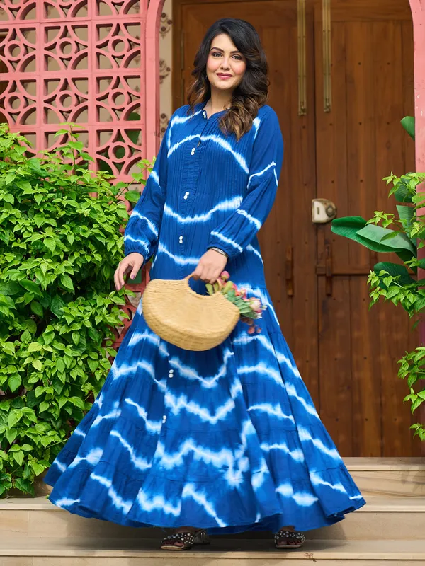 Blue cotton kurti with for festive wear